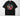 Outlaw DTF transfer on black Comfort Colors t-shirt with cowgirl on horseback, serape horseshoe, and vibrant floral design